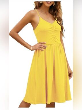 YATHON Sleeveless Spaghetti Strap Casual Beach Summer Dress